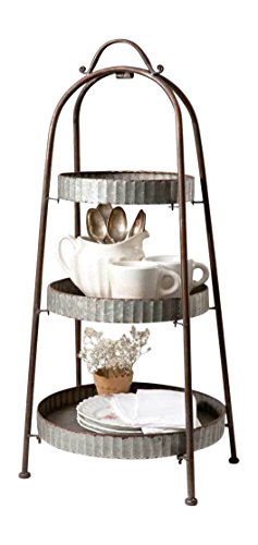 Colonial Tin Works 770012 Galvanized Steel Industrial Round Display Stand 3 Tier, Galvanized Gray