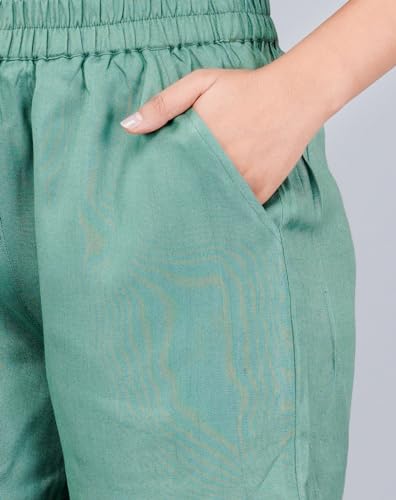 Image of Women's Cotton Regular Relaxed Fit Solid Print Design Thigh Length Casual Summer Running Yoga Gym Night Wear Shorts Elastic Waistband and Drawstring with Pocket