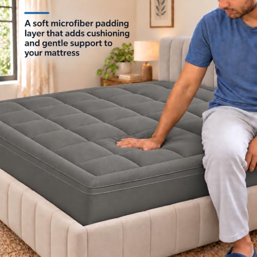 Image of Cloth Fusion Soft Microfiber Mattress Topper, King 75x72 in, Grey