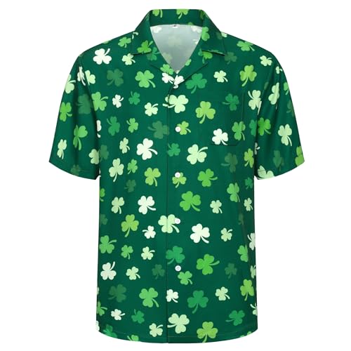 SightYoung St.Patricks Day Shirts Men, Shamrock Button Up Shirts,St.Patrick Day Hawaiian Shirt,Green,M