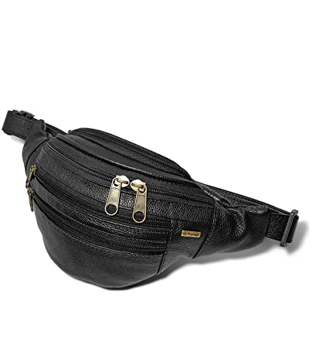 Pochete Bolsa Para Cintura Feita de Couro Legítimo 5 bolsos Cor:Preto