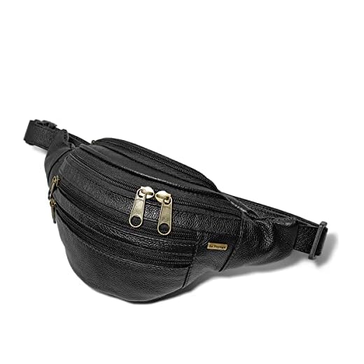 Pochete Bolsa Para Cintura Feita de Couro Legítimo 5 bolsos Cor:Preto