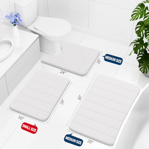 Image of Buganda Memory Foam Soft Bath Mats - Non Slip Absorbent Bathroom Rugs Rubber Back Runner Mat for Kitchen Bathroom Floors 17 inch x 24 inch, White