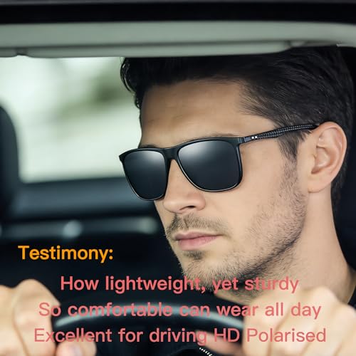 Image of Carbon Fiber Polarized Sunglasses for Men Women, Retro Square Frame, UV400 Protection HD Lens, Driving Fishing Sports