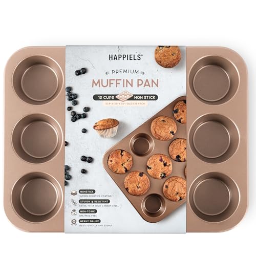 Comparison: Best Non Toxic Muffin Pan 8 HAPPIELS Non Toxic Nonstick 12 Cup Muffin Pan | PFOA BPA free Nontoxic Cupcake Tin | Best Non Stick Muffin Pans | Muffin tins | Cupcakes Tray | Carbon Steel Bakeware Mold Trays
