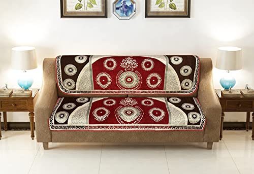 Image of SAWNA Homes Sofa Cover with Cushion Cover 3 Seater and 2 Seater - Chenille Velvet Sofa Covers Set of 10 Pcs 5 Seater - 3+1+1 Panels for Home Living Room Sofa Couch Decor (Coffe)
