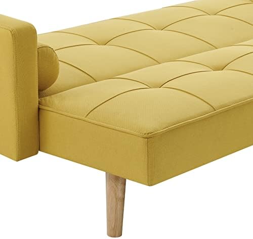 Home Detail Fabric Sofa Bed with Click Clack Sofabed Function 3 Seater Double Folding Guest Bed Settee with Bolster Cushions in Grey, Charcoal or Mustard Upholstered Fabric (Mustard)