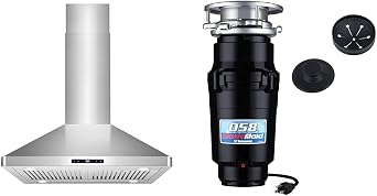 Cosmo 30" Stainless Steel Island Range Hood with 3-Speed Fan and Waste Maid 1/2 HP Garbage Disposal Anti-Jam Stainless Steel Grinding System