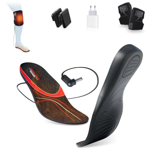Semelle Chauffante, 7.4V Semelle Chauffante Rechargeable, 2 EN 1 Semelles Chauffantes & Genoux Chauds, Semelles Intérieure Chauffée Intelligente pour Sports...