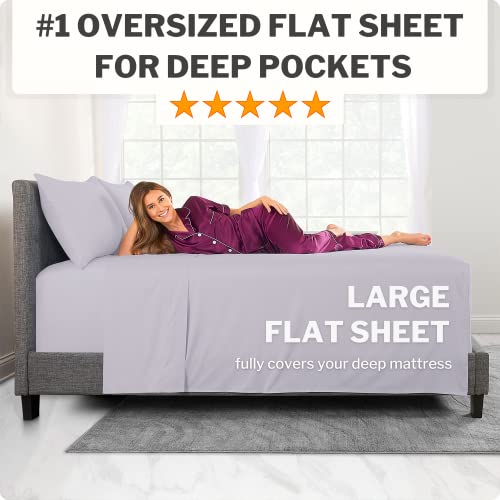 DeaLuxe Full Size Sheet Sets – Deep Pocket Full Size Sheets Set – 4 Piece Set with 21” Extra Deep Pocket Fitted Sheet, Oversized Flat Sheet, 2 Zipper Closure Pillowcases – Grey Lavender by DeaLuxe - Used condition - Image 2