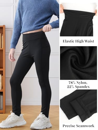 BALAYSIER Sportleggings Mädchen Lang mit Tasche Mädchen Yogahose Lang Elastische Hochtailliert Sporthose Kinder für Gymnastik Yoga Alltag(Schwarz,150)