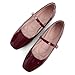 LUXINYU Women's Patent Leather Mary Jane Flats Classic Square Toe Ballet Flat Shoes with Buckle Strap Comfortable Work Flats,Red 9