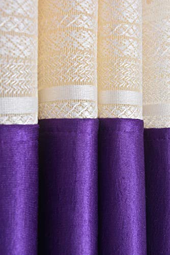 Image of LaVichitra 2 Piece Premium Window Curtain with Floral Net - 5ft, Purple