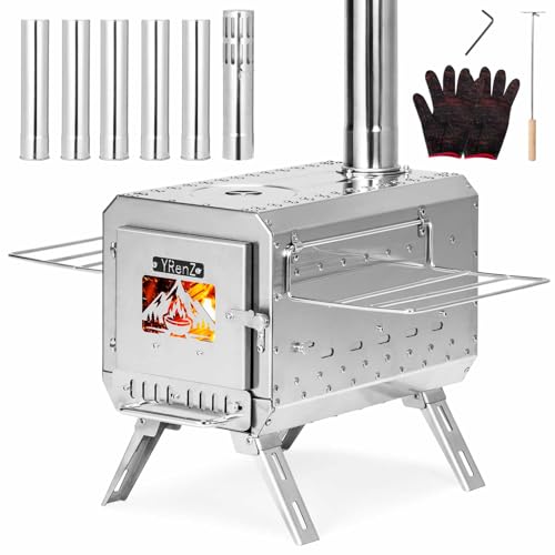 YRenZ Stainless Steel Tent Stove, Portable Wood Stove with Heat-Resistant 1.5mm Body, Dual-Layer Insulated Panels and Enhanced Airflow for Hot Tent Camping
