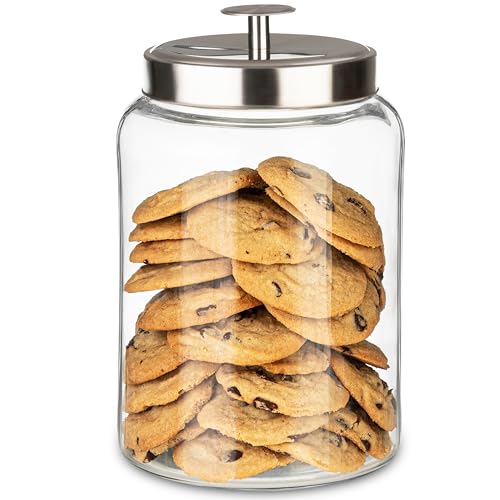 Gallon Glass Cookie Jar with Metal Lids Airtight Food Want