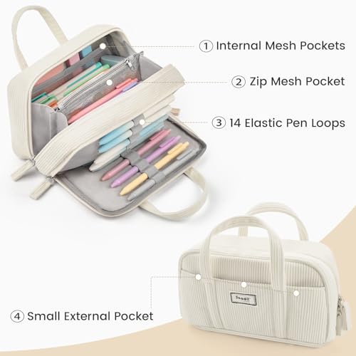 Image of Sooez Large Pencil Case Pouch, Extra Big Pencil Bag with 5 Compartments, Pen Bag Wide Opening, Soft Corduroy Pen Pouch Organizer with Zipper, Cute Aesthetic School Supplies for Teen Girls-Green