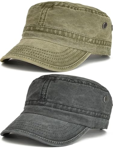 BABAHU Washed Cotton Military Caps Cadet Army Caps Unique Design (UK, Alpha, One Size, Y-Black+Army Green)