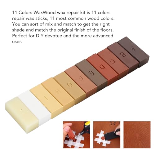 Natudeco Floor Repair Wax Kit Repair Scratches Cracks Holes Wood Furniture Touch Up Kit with 11 Colors Hard Wax Filler for Hardwood Door Table Cabinet