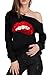 MAGICMK Woman’s Sweatershirt Lips Print Causal Blouse Off The Shoulder Long Sleeve Loose Slouchy Pullover Plus Size Tops…(XL)