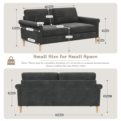 Vesgantti Sofa 2 Sitzer, 164cm Modernes 2er Sofa mit beidseitigen Taschen, Stoff couch mit 2 Kissen und Sitzkissen, Doppelsofa für Wohnzimmer, Schlafzimmer, Büro, Montage ohne Werkzeug 164L*76D*85H cm