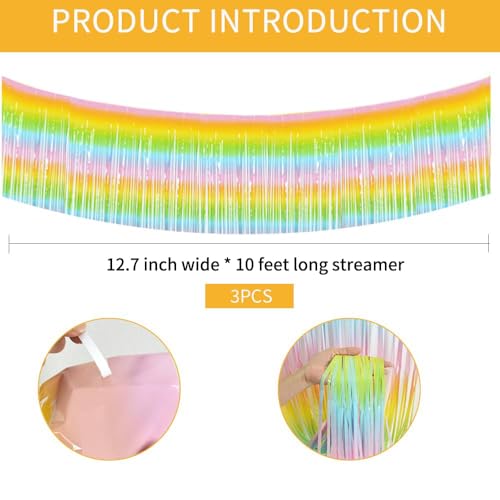Image of BEISHIDA 3 Packs Metallic Foil Fringe Garland Light Rainbow Wall Hanging Tinsel Fringe Banners for Car Floats Bridal Shower Wedding Birthday Easter Graduation Holiday Party Decoration(30 Feet)