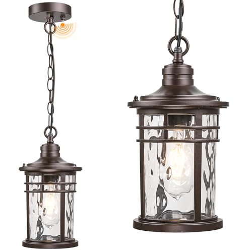 Image of Outdoor Hanging Lantern Light Dusk to Dawn Hanging Porch Light Anti-Rust Aluminum Outdoor Chandelier for Front Door Gazebo E26 Socket Oil Rubbed Bronze Finish