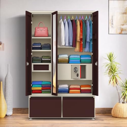 Image of Triveni GANGA-3 Almirah| 10-Year Guarantee on Paint and Lock | Triple Door (3-Door) Steel Wardrobe with Full Mirror |10 Hangers & 8 Hanging Hooks | Number Circle Locker | Bangle Drawer |48 Inch Wide