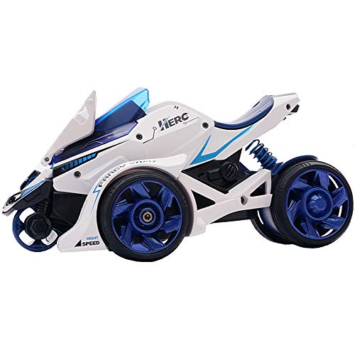 Gilumza Pull Back Car Motorcycle Toys, Pull Back Vehicles Racing Cars Launcher Toy with Music Lighting, Die-cast 2 in 1 Catapult Race Trinity Chariot Gift for Christmas Brithday (White&Blue)