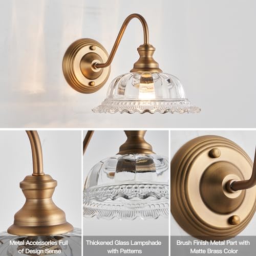 Image of HDDFL Vintage Wall Scone Bedside Wall Lamp Matte Brass Bedside Light Fixtures Antique in Door Lighting Fixture for Living Room Porch Staircase Drawing Room Bedroom
