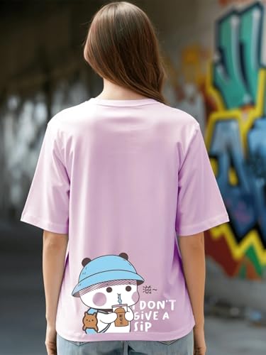 Image of Bewakoof Cotton Women Graphic Print Half Sleeve Crew Neck Oversized Fit T-Shirt