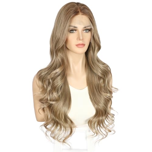 Sapphirewigs Brown Lace Front Wig Synthetic Body Wave Natural Brown 13x4 Synthetic Lace Front Wigs for Women Party Date Daily Wear Christmas Natural Looking 26 inch - Image 4