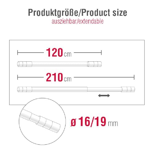 Gardinia Gardinenstangen-Set Kreta, Komplettstilgarnitur inkl. Befestigungsmaterial, Vorhangstange ausziehbar, 120-210 cm, Metall, Schwarz-Matt