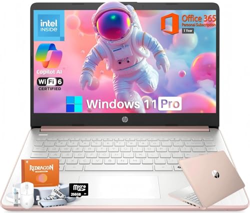 HP 2026 14 Laptop Computer Student Business, Copilot AI, Intel N150, 16GB RAM, 512 GB Storage(128GB UFS+256GB MSD+128GB UFD), 1-Year Office 365, WiFi 6, Ultralight, Portable, Windows 11 Pro, Rose Gold
