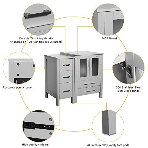 Eclife 48” Bathroom Vanity Sink Combo Grey W/Side Cabinet Vanity White Rectangle Ceramic Vessel Sink And Chrome Solid Brass Faucet And Pop Up Drain, W/Mirror (T03B02Gy2B11Gy) #TOP4
