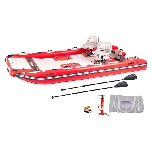 Sea Eagle FastCat Catamaran 2-4 Person Inflatable Boat-Rigid, High-Pressure, All-Drop Stitch, Easy Setup, Self-Bailing (FASTCAT14K_D2)