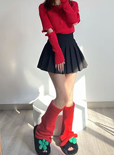 Image of WODECASA Girls Kawaii Leg Warmers Knitted Flared Leg Sleeves Goth Crochet Baggy Cuff Ankle Heap Socks