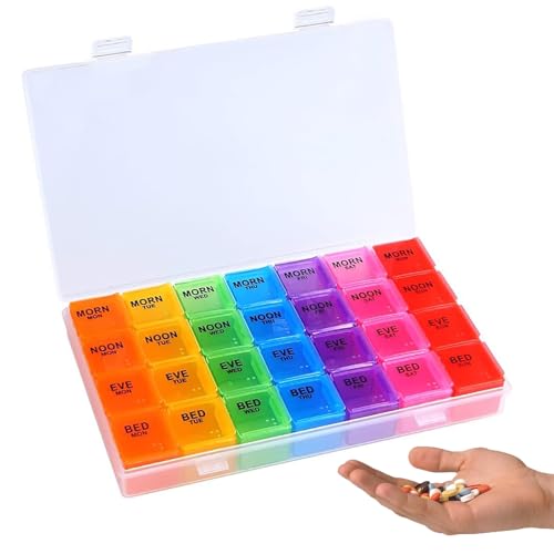 Organiser 7 Day 4 Times A Day High Capacity Weekly Pill Box with 28 Copartments to Hold Plenty of Medication Vitamins and Supplements(1pcs)