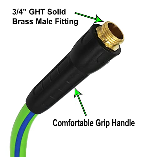 Yotoo Heavy Duty Hybrid Garden Water Hose 5/8-Inch By 50-Feet 150 Psi Kink Resistant, Flexible With Swivel Grip Handle And 3/4" Ght Solid Brass Fittings, Green+Blue #TOP3