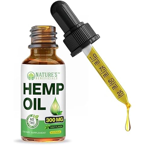 NATURE'S BENEFICIALS Organic Hemp Oil Extract Drops, 300mg - Omega Fatty Acids 3 6 9, Non-GMO Ultra-Pure CO2 Extracted Cover