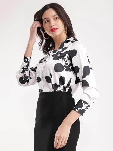 Image of FableStreet Women Shirt | V-Neck Long Sleeve Floral Printed Design | Cotton Jersey Fabric with Button Closure | Perfect for Business Casual
