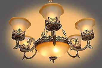 GAUVIK 7632 9 Light Jhoomar/Chandelier For Home Decor Chandelier Ceiling Lamp.Golden Antique, Corded Electric