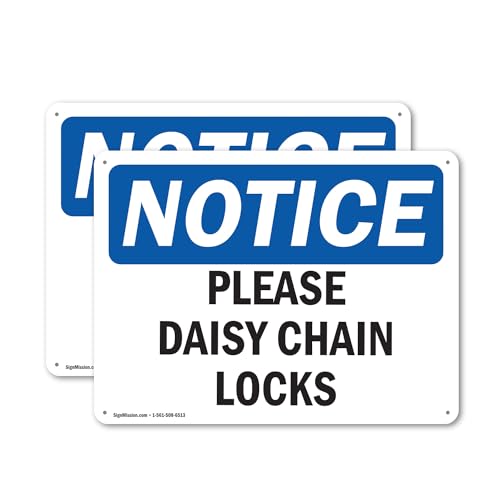 (2 Pack) Please Daisy Chain Locks OSHA Notice Sign 10 Inch X 7 Inch Indoor/Outdoor Rust-Free Aluminum Metal Signs for Workplace, Workshop, and Construction Site, Made in the USA
