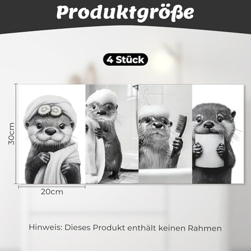 Brewlix 4 Stück Otter-Poster Badezimmer Deko, Bild Badezimmer, Bilder Toilette, Niedliche Wandbilder, Toilette & Wohnbereich, Öl-Leinwand, 30×20CM, Ohne Rahmen