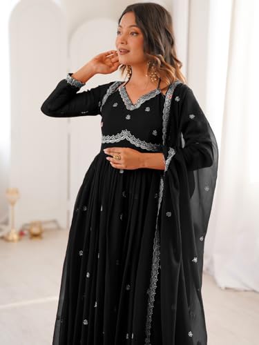 Image of Women's Georgette Sequence Embroidered Anarkali Kurta Set with Dupatta