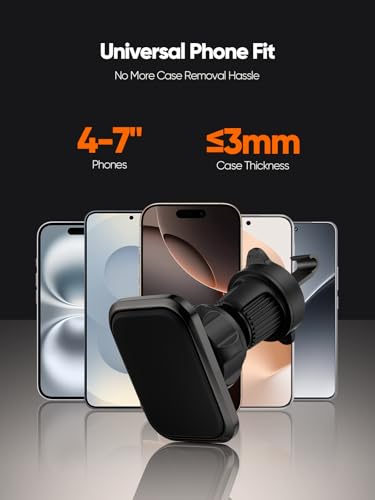 Image of CableCreation Magnetic Car Phone Holder Stand with Strong Magnetic Grip, AC Vent Mount, 360 Degree Rotation, Single Hand Use, Shockproof Build, Mobile Stand for Car (Black)