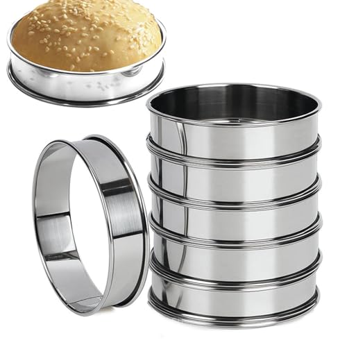 Anelli per focaccine, 6 anelli per muffin, anelli per biscotti per pasticceria, anelli per dolci in doppio laminato antiaderenti, anelli da cucina in acciaio inox per muffin inglesi