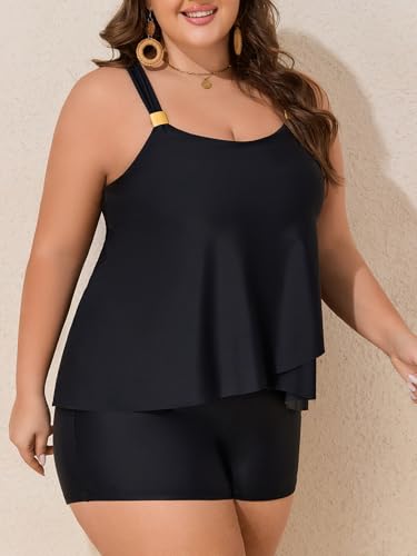 Summer Mae Plus Size Swimsuit Tankini for Women Two Piece Flowy Bathing Suit Ruffle Tummy Control Swimwear with Short4