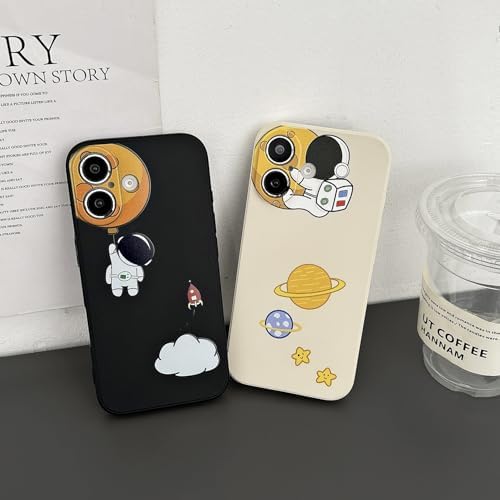 Yonds Queen for iPhone 17 Cute Case, Cartoon Astronaut Space Moon Planet Design Stylish Bumper Cover TPU Rubber Protective Shockproof Fashion Case(Black Moon, iPhone 17) - 4