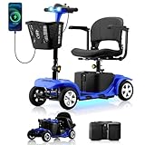 Mobility Scooter for Adults, 4 Wheels Lightweight Scooter, Foldable Mobility Scooter Long Range for Travel, Adults, Elderly, Supports 300 lbs, Powered Wheelchair with Charger & Basket (Blue)