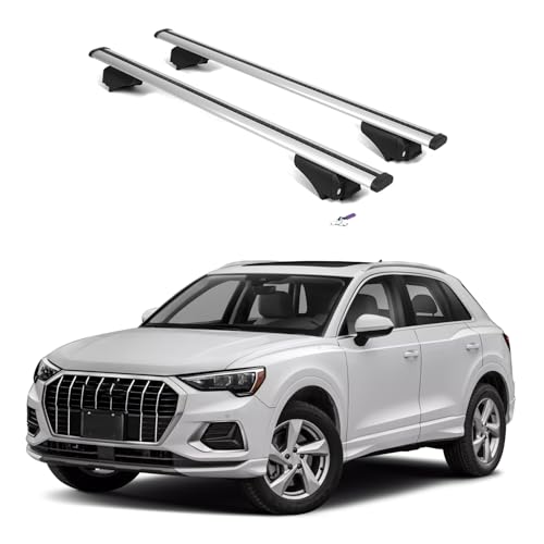 ERKUL Roof Rack Cross Bars for Audi Q3 2019-2025 | Aluminum Crossbars with Anti Theft Lock for Rooftop | Compatible with Flush Rails - Silver